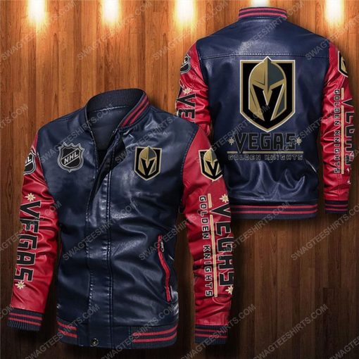Vegas golden knights all over print leather bomber jacket - red