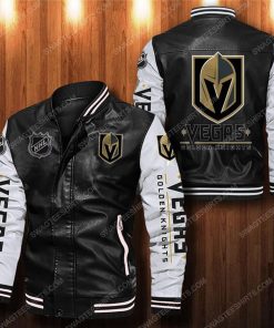 Vegas golden knights all over print leather bomber jacket - white