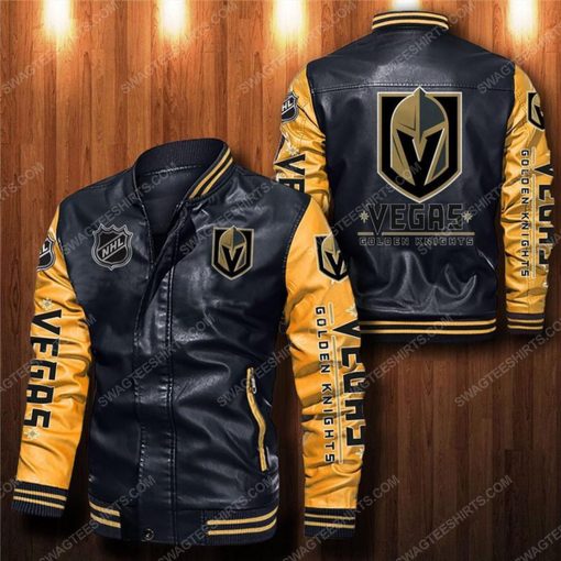 Vegas golden knights all over print leather bomber jacket - yellow