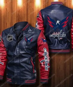 Washington capitals all over print leather bomber jacket - red