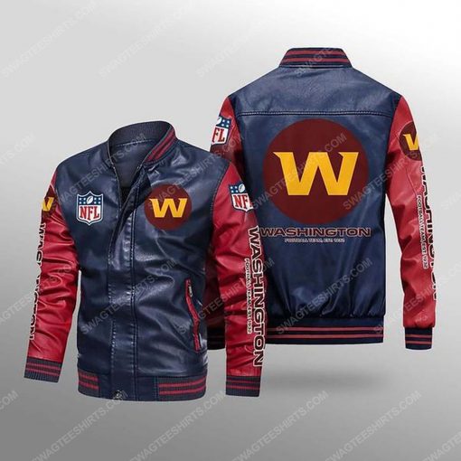 Washington football team all over print leather bomber jacket - red