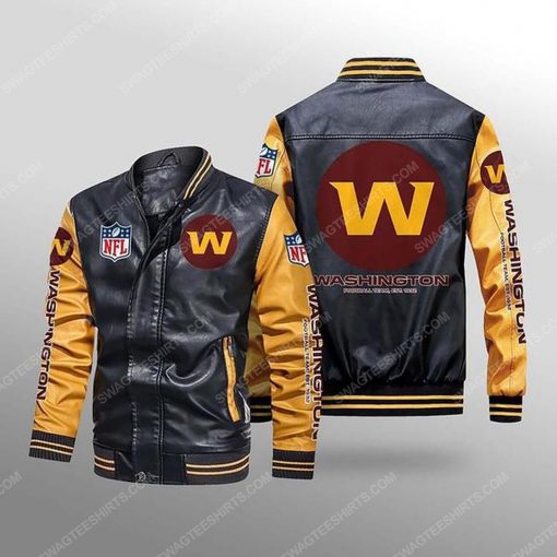 Washington football team all over print leather bomber jacket - yellow