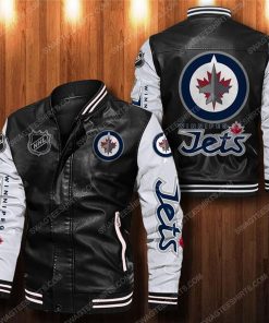 Winnipeg jets all over print leather bomber jacket - white