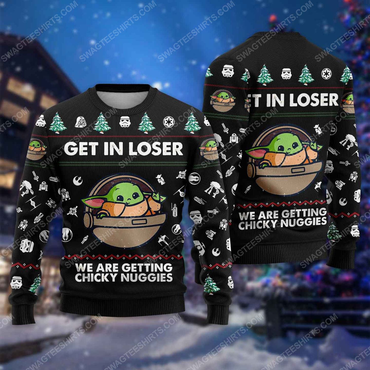 Baby yoda get in loser we're getting chicky nuggies ugly christmas sweater 1 - Copy (3)