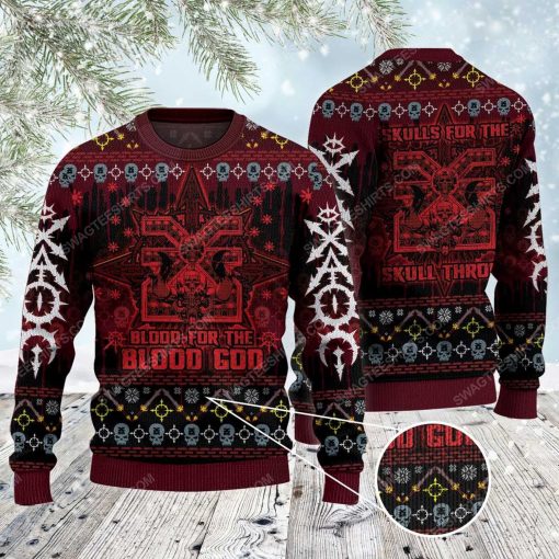 Blood for the blood god skulls for the skull throne ugly christmas sweater