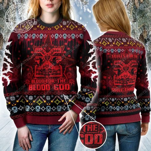 Blood for the blood god skulls for the skull throne ugly christmas sweater