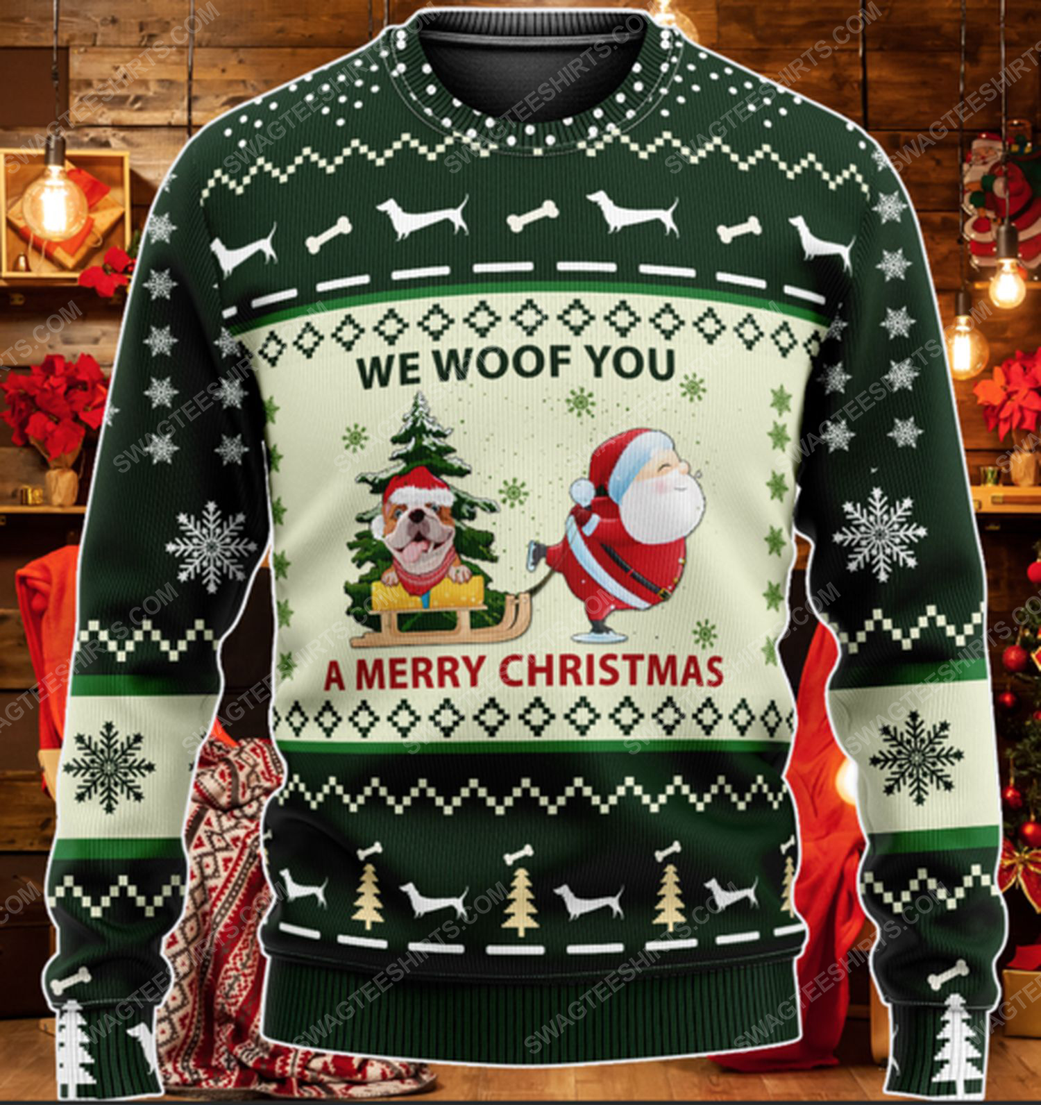 Bulldog we woof you a merry christmas ugly christmas sweater