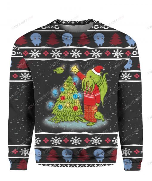 Cthulhu and christmas tree ugly christmas sweater 1