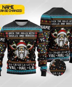 Custom deck the halls with skulls and bodies fa-la-la-la valhalla-la viking ugly christmas sweater 1 - Copy (2)