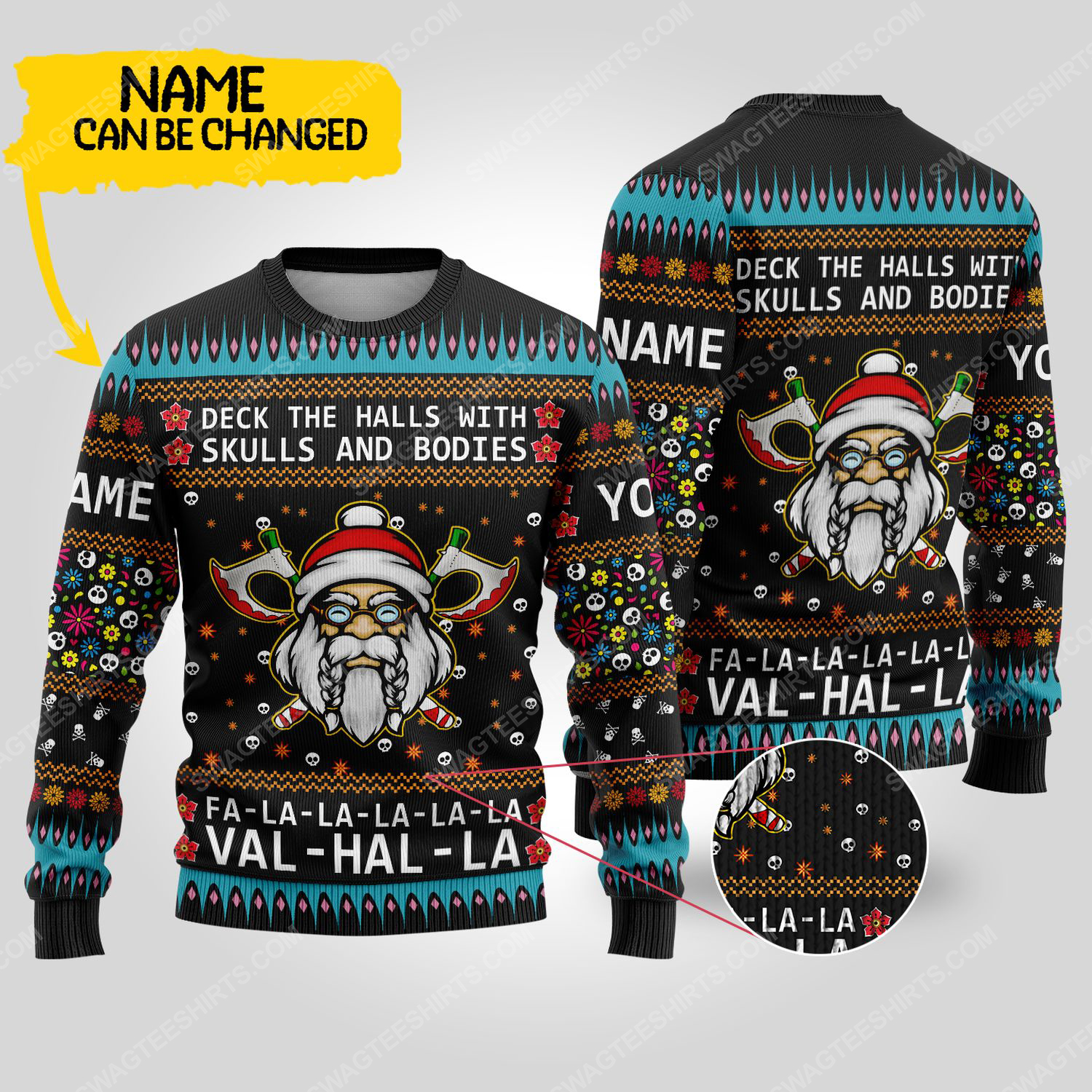 Custom deck the halls with skulls and bodies fa-la-la-la valhalla-la viking ugly christmas sweater 1 - Copy (3)
