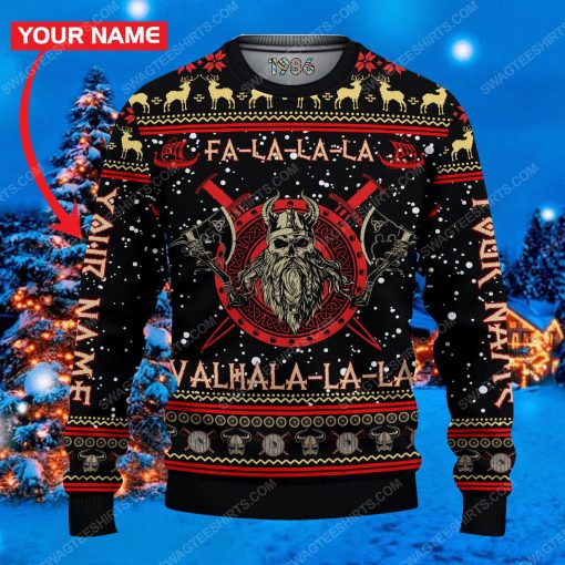Custom fa-la-la-la valhalla-la viking ugly christmas sweater 1