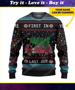 Custom firefighter and christmas tree ugly christmas sweater