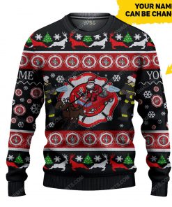 Custom firefighter and santa claus ugly christmas sweater 1