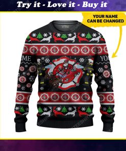 Custom firefighter and santa claus ugly christmas sweater