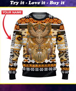Custom native american owl ugly christmas sweater