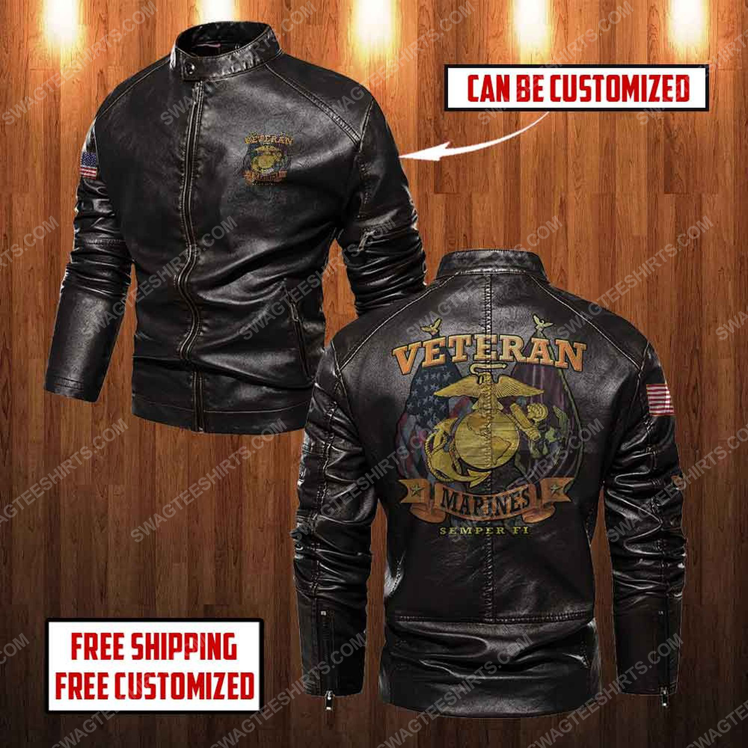 Custom united states marine corps veteran semper fi moto leather jacket