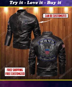 Custom united states navy brotherhood moto leather jacket