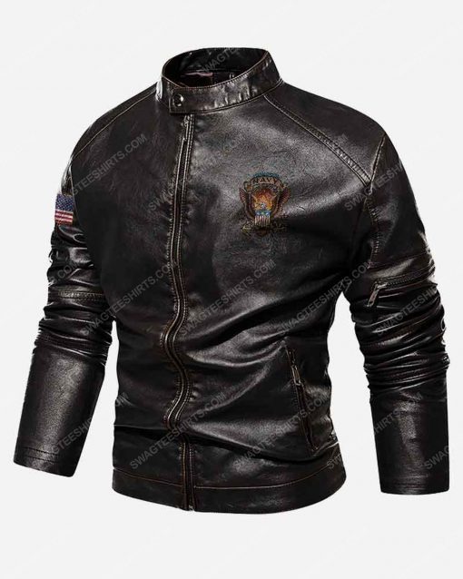 Custom united states navy eagle with flag moto leather jacket