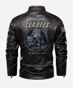 Custom united states navy seabees can do we build we fight moto leather jacket