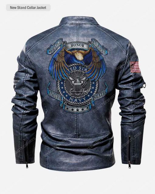 Custom united states navy service honor sacrifice moto leather jacket