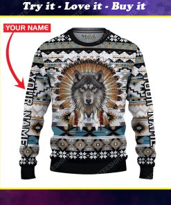 Custom wolf native american ugly christmas sweater