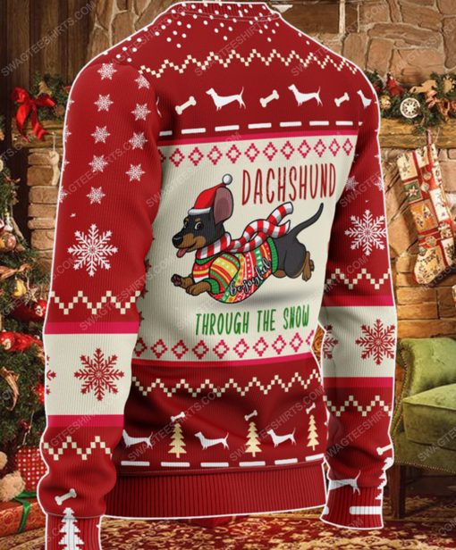 Dachshund through the snow all over print ugly christmas sweater