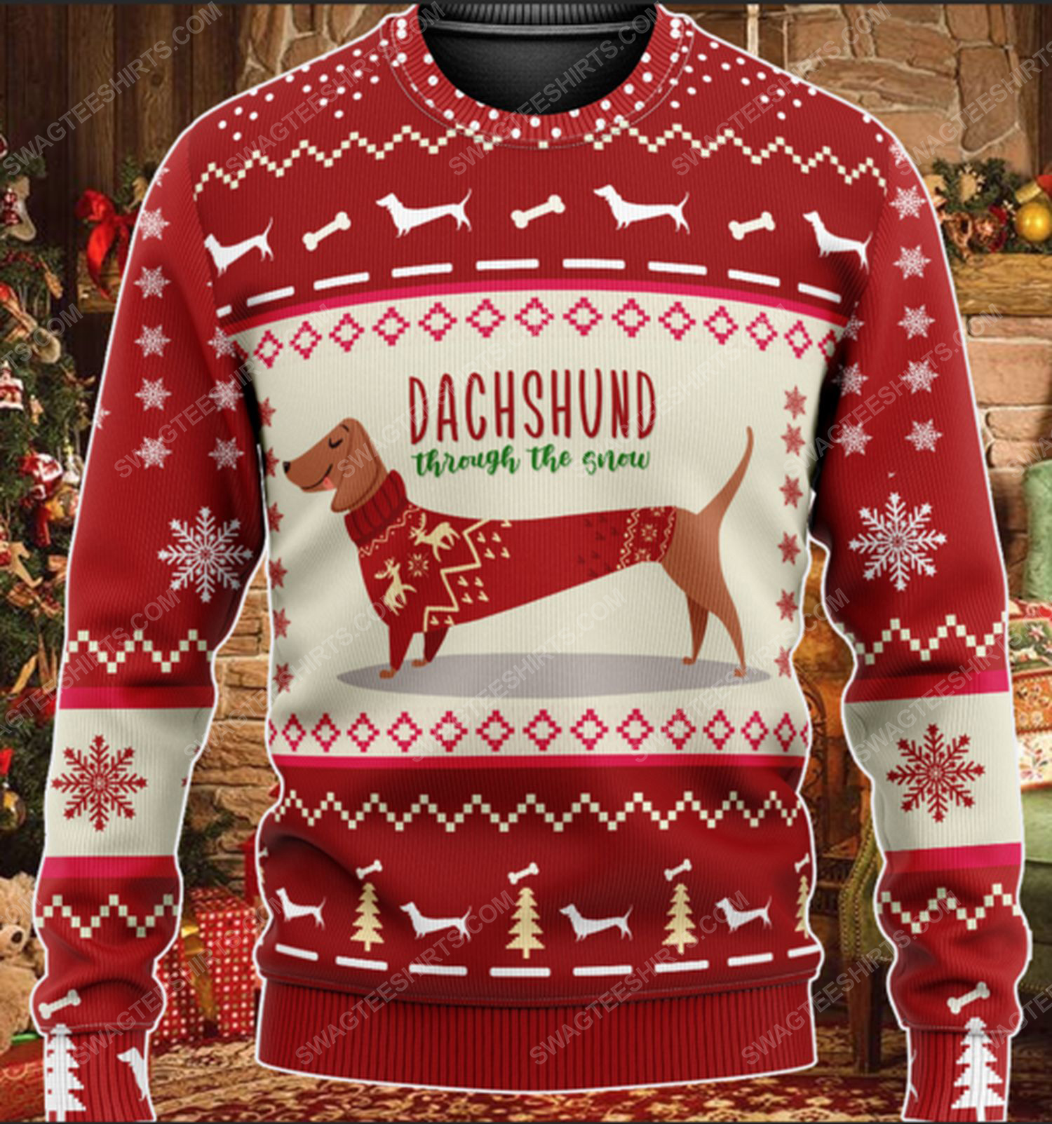 Dachshund through the snow ugly christmas sweater