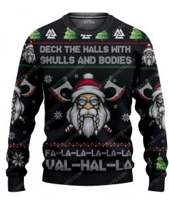 Deck the halls with skulls and bodies viking ugly christmas sweater 1