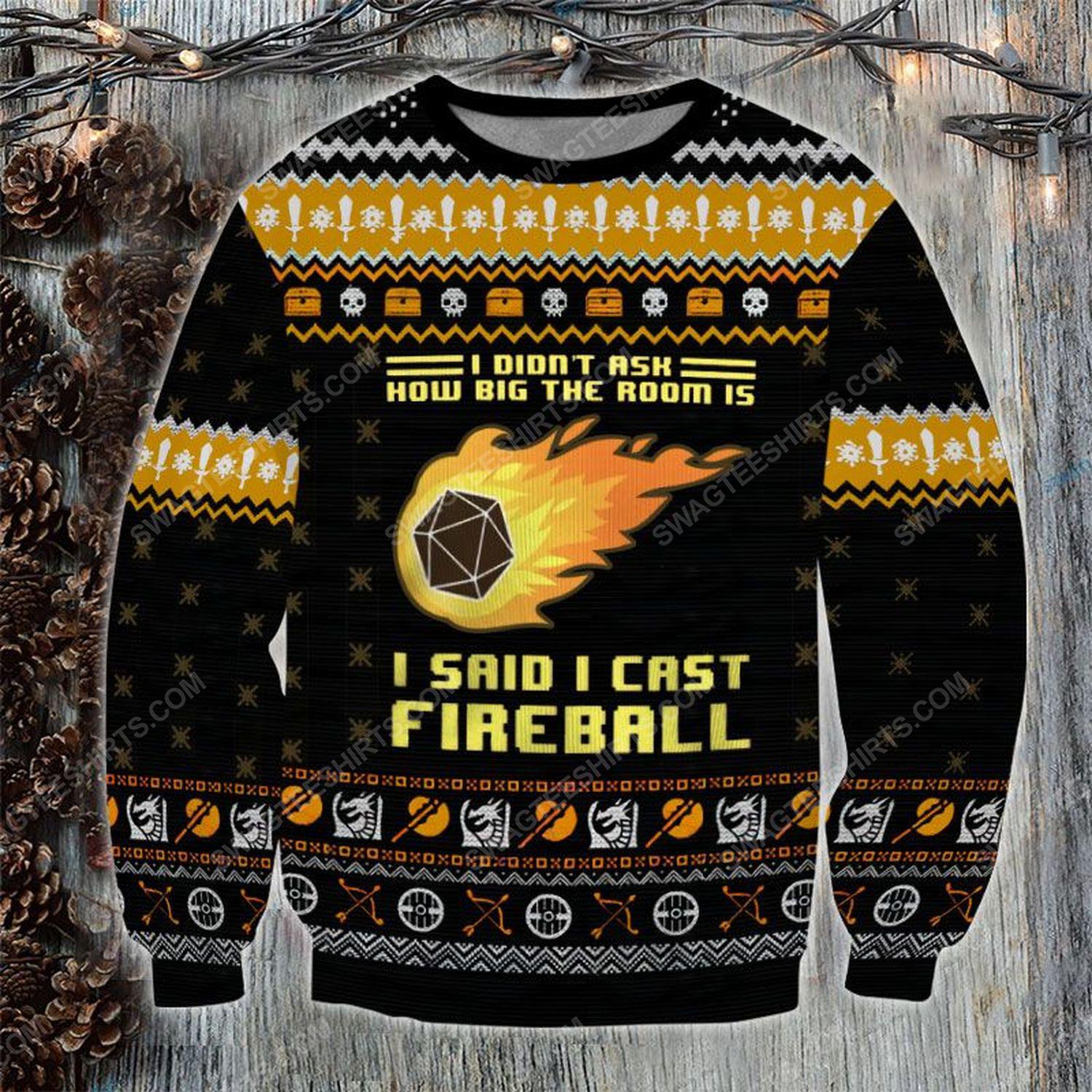 Dungeons and dragons i said cast fireball ugly christmas sweater