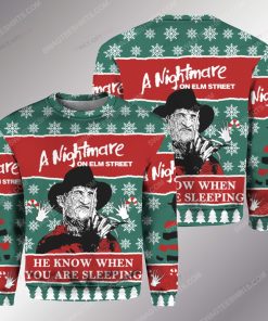 Freddy krueger he knows when you are sleeping ugly christmas sweater 1