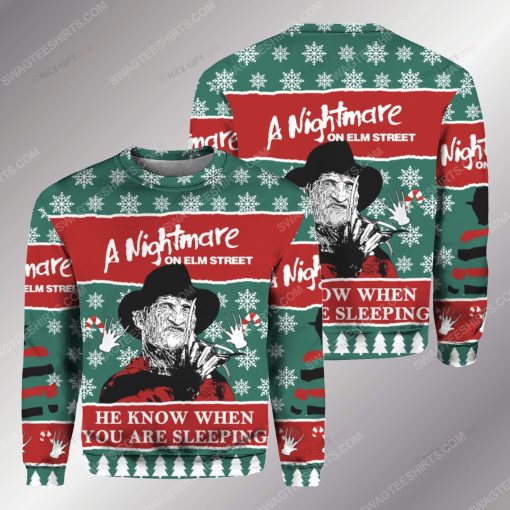 Freddy krueger he knows when you are sleeping ugly christmas sweater 1