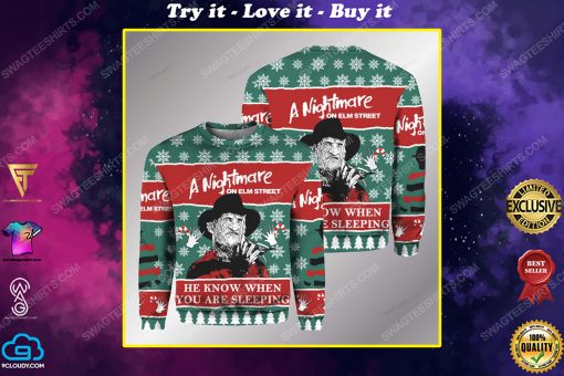 Freddy krueger he knows when you are sleeping ugly christmas sweater
