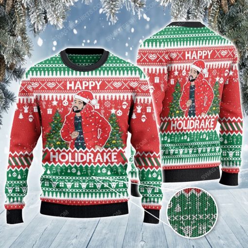 Happy holi drake all over print ugly christmas sweater