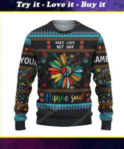 Hippie soul make love not war ugly christmas sweater