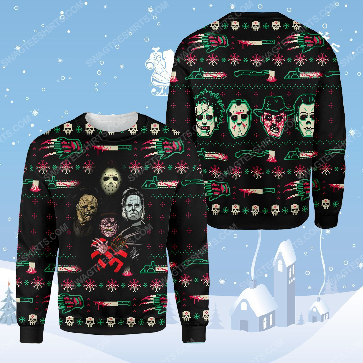 Horror movie characters ugly christmas sweater