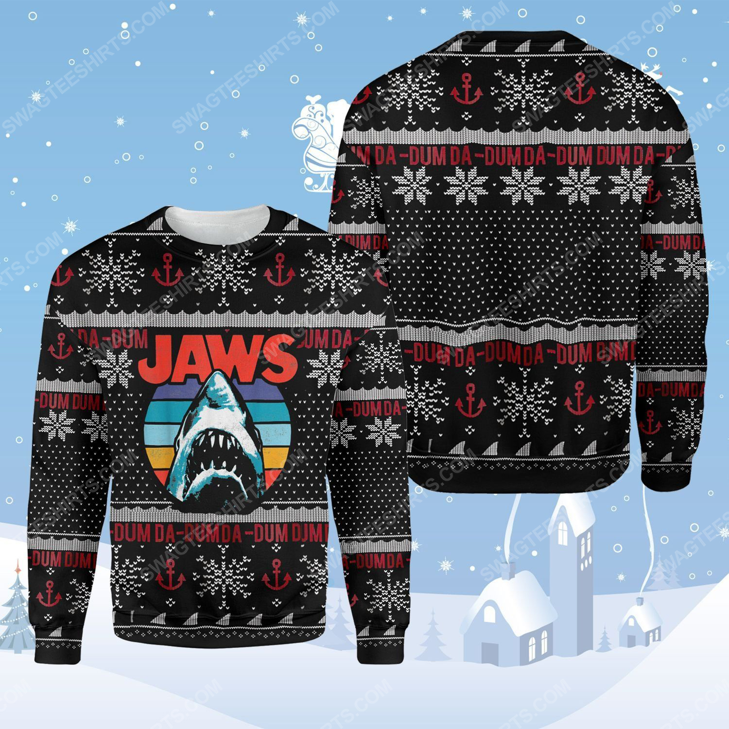 Horror shark jaws ugly christmas sweater