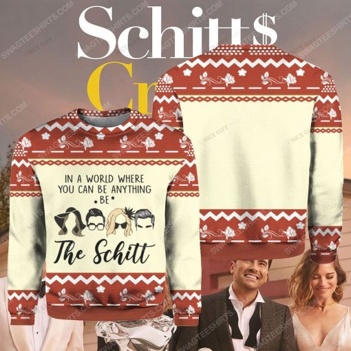 In a world where you can be anything be the schitt's creek ugly christmas sweater 1 - Copy (2)