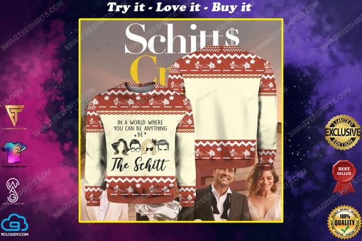 In a world where you can be anything be the schitt's creek ugly christmas sweater
