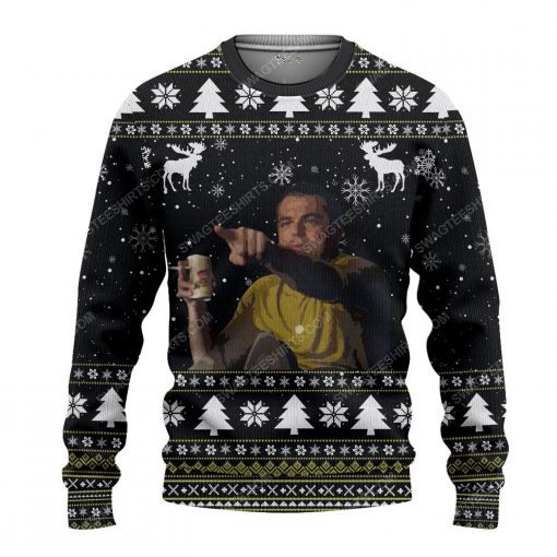 Leonardo with the glass wine meme ugly christmas sweater 1 - Copy (2)