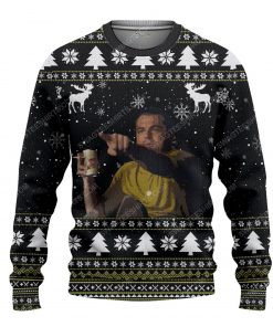 Leonardo with the glass wine meme ugly christmas sweater 1 - Copy