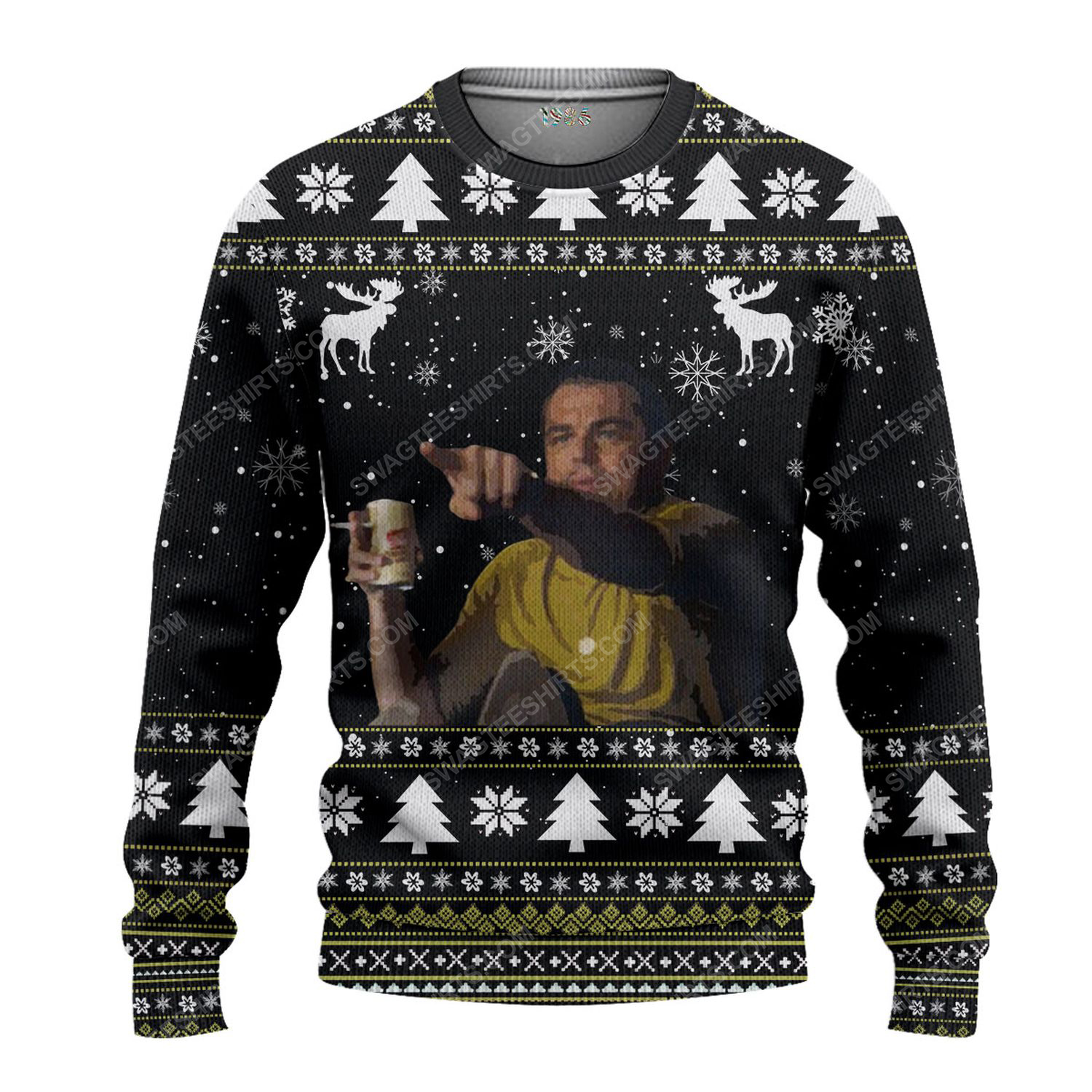 Leonardo with the glass wine meme ugly christmas sweater 1 - Copy (3)