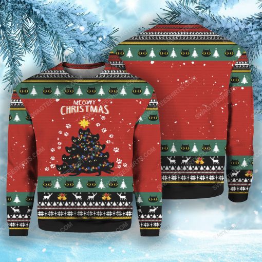 Meowy christmas tree ugly christmas sweater 1