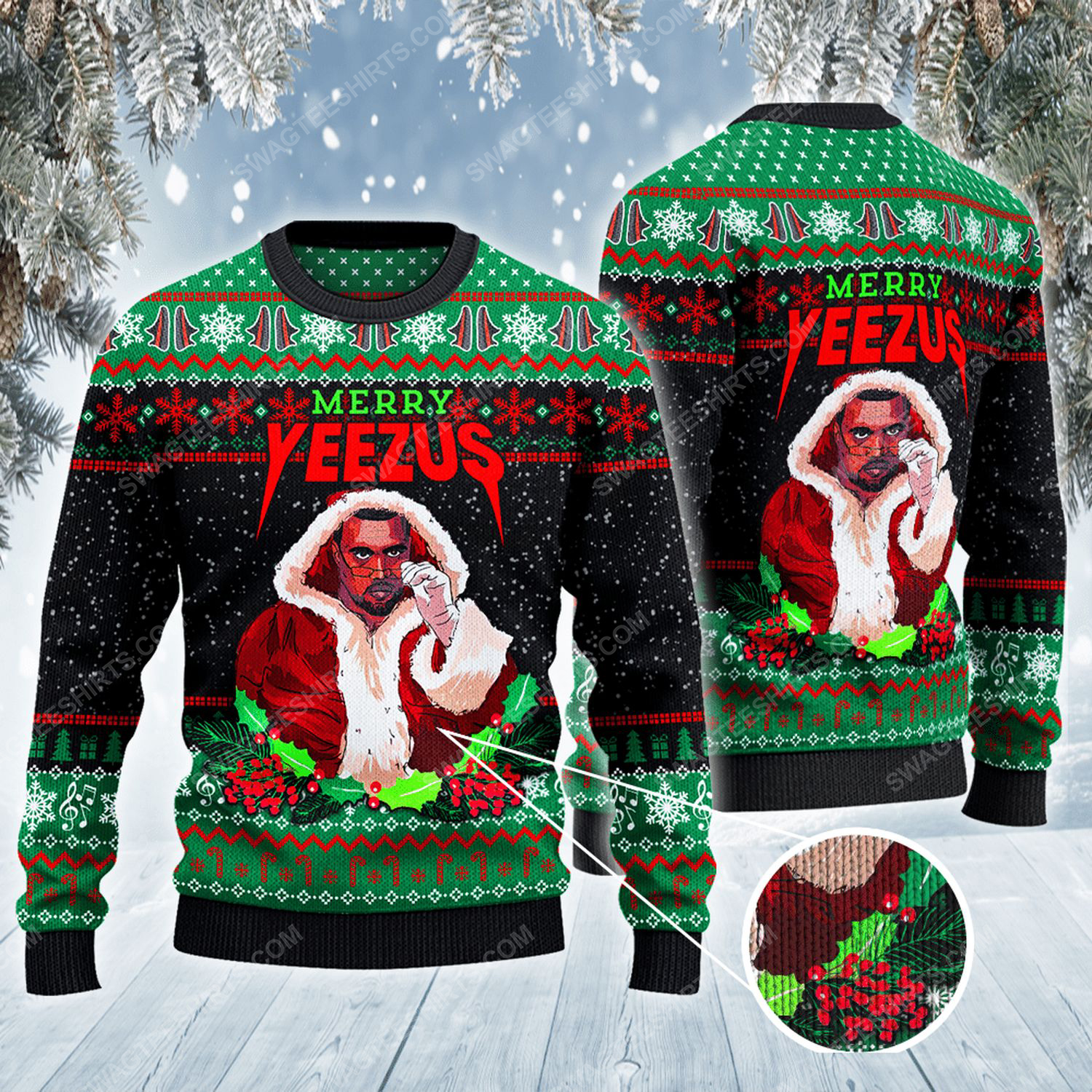 Merry yeezus santa claus ugly christmas sweater