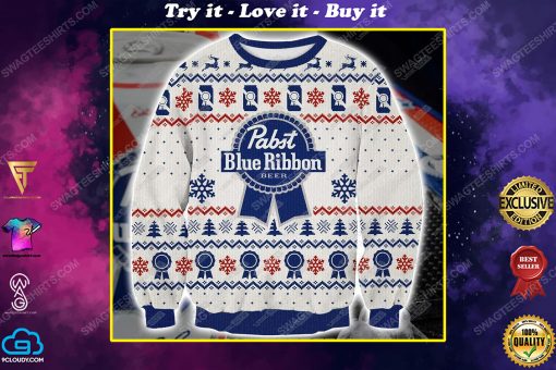 Pabst blue ribbon beer all over print ugly christmas sweater 1