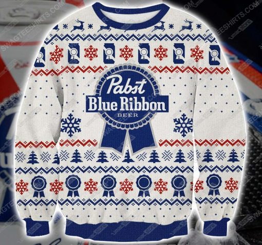 Pabst blue ribbon beer all over print ugly christmas sweater