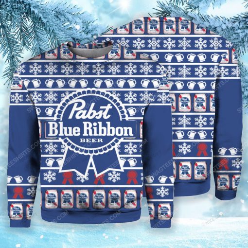 Pabst blue ribbon beer pattern ugly christmas sweater 1