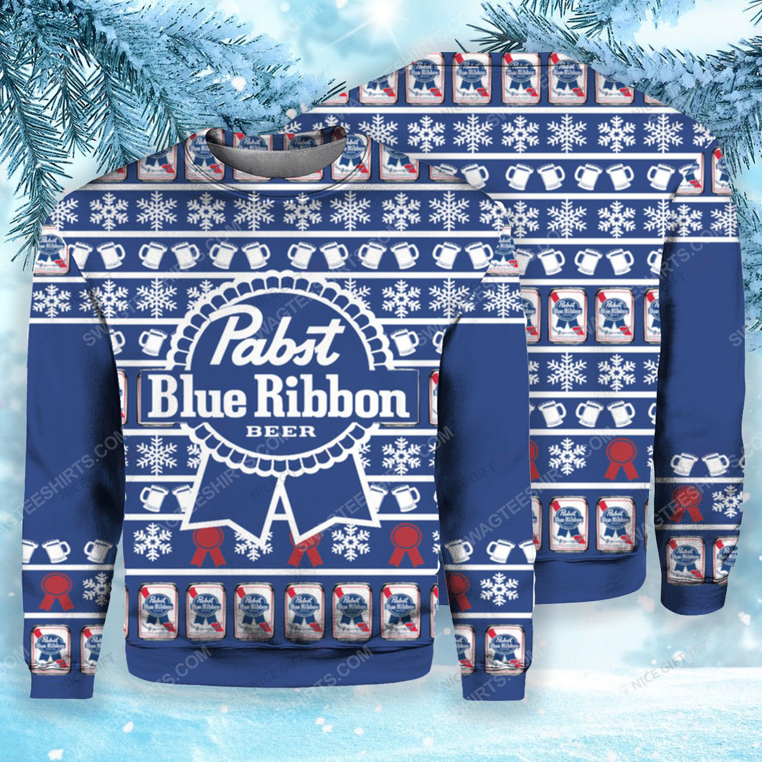 Pabst blue ribbon beer pattern ugly christmas sweater 1 - Copy (2)