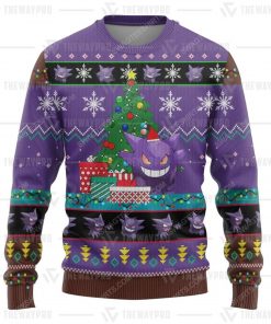 Pokemon gengar and christmas tree ugly christmas sweater