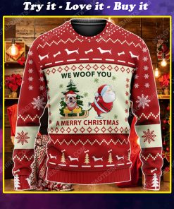 Red bulldog we woof you a merry christmas ugly christmas sweater