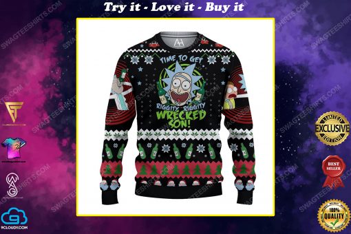 Rick and morty time to get schwifty ugly christmas sweater